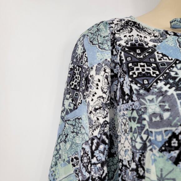 NEW Calvin Klein Women's‎ Floral Geo Print Blouson Puff Sleeve A Line Dress Blue - Picture 10 of 14